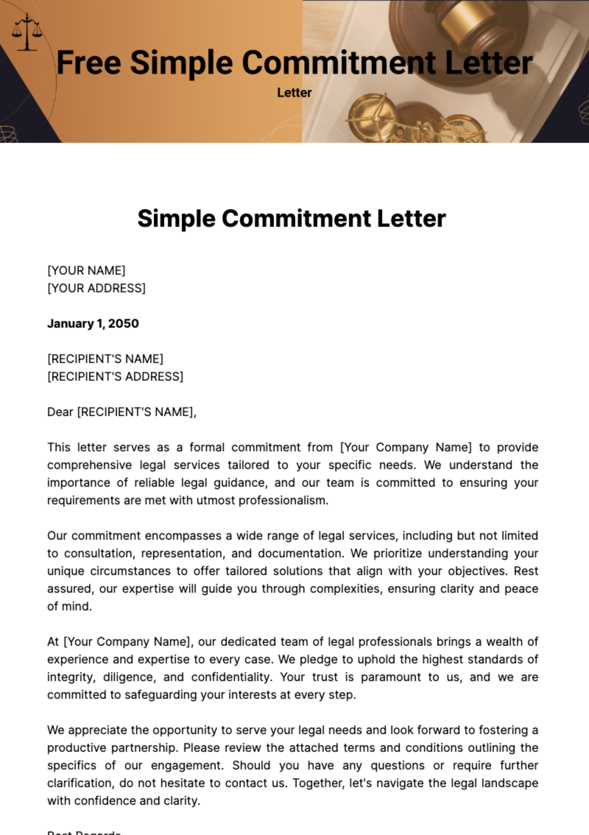 Free Simple Commitment Letter Template