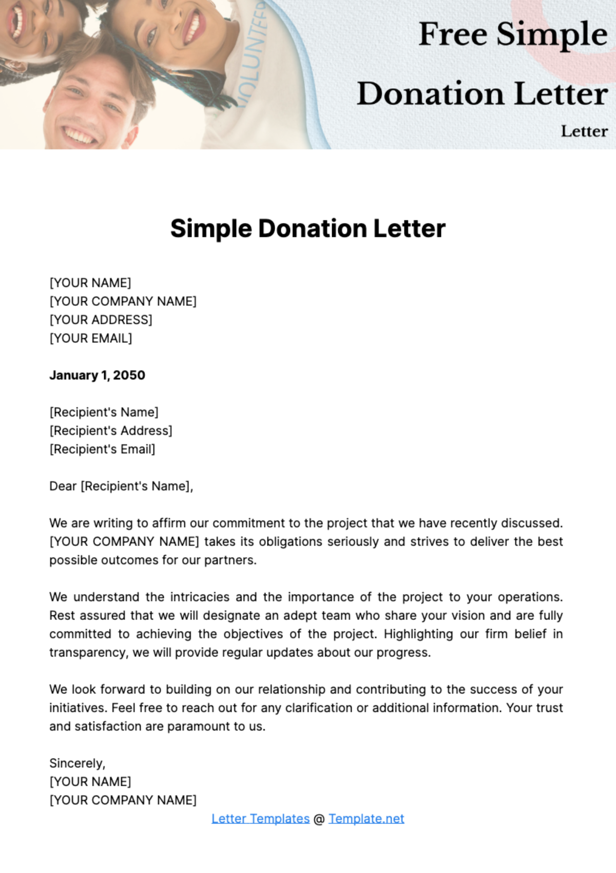 Free Simple Donation Letter Template