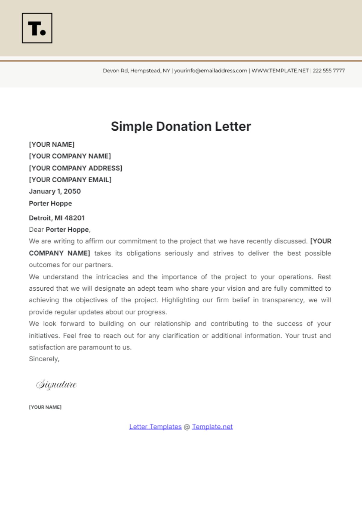 Simple Donation Letter Template - Edit Online & Download