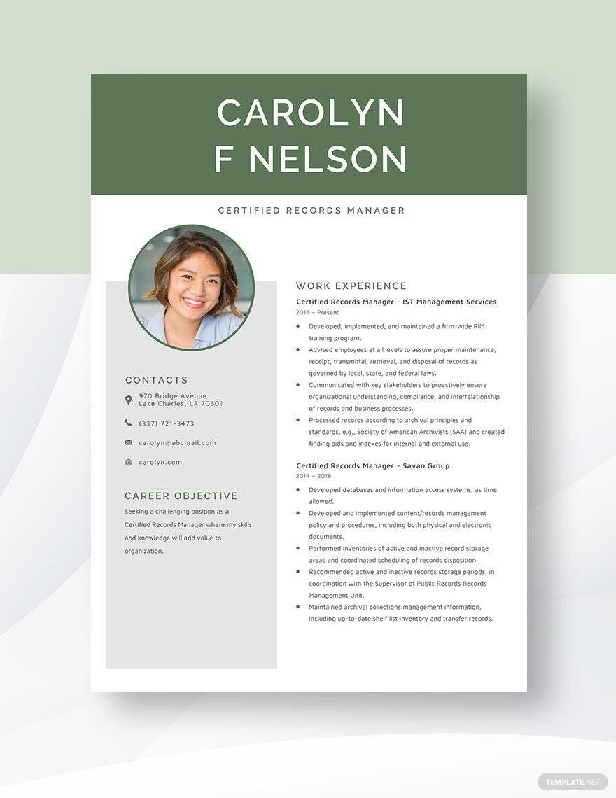 Certified Records Manager Resume