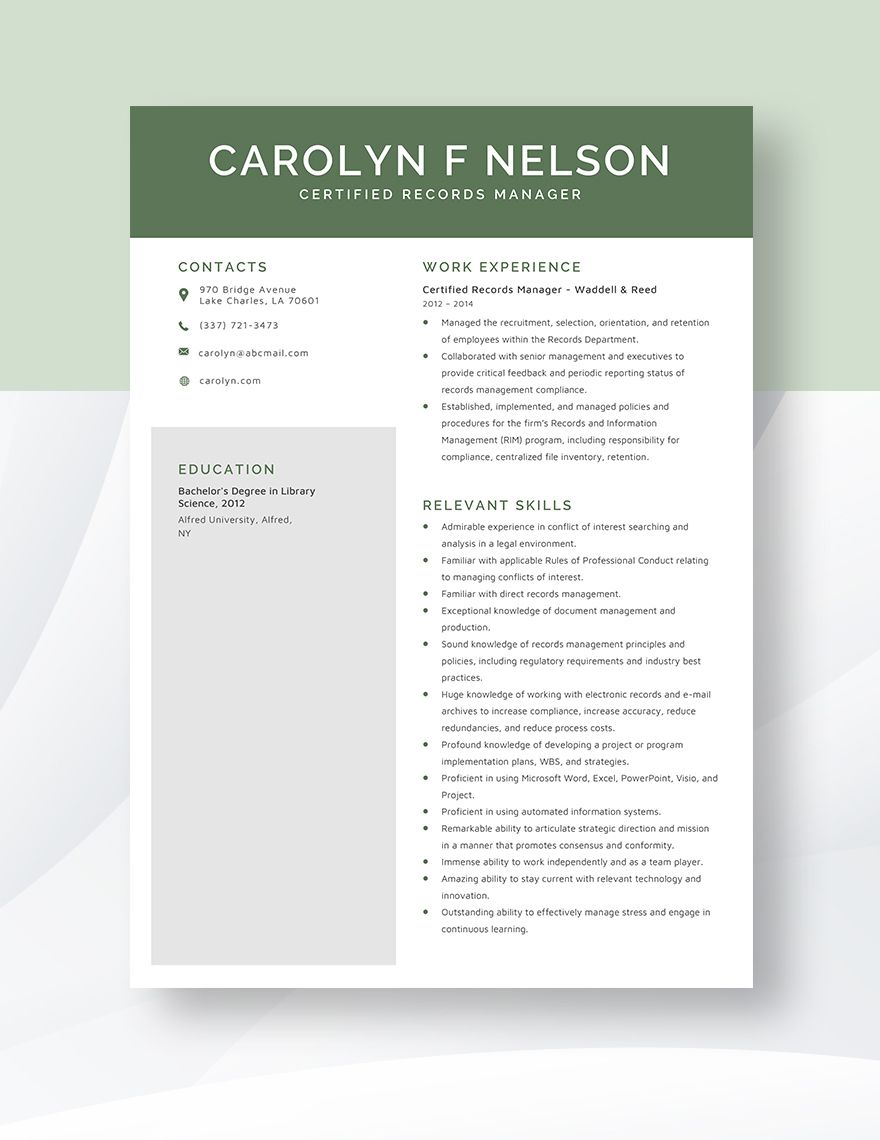 Certified Records Manager Resume