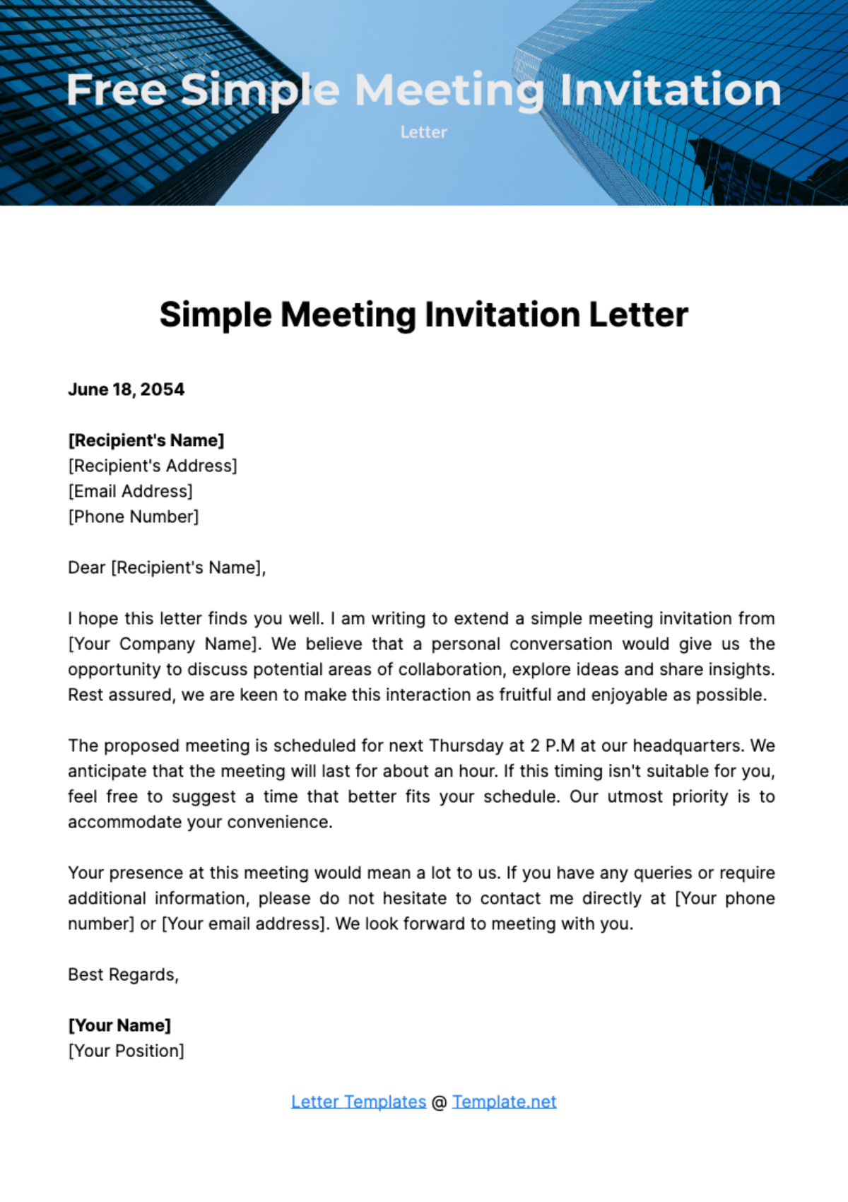 Simple Meeting Invitation Letter Template