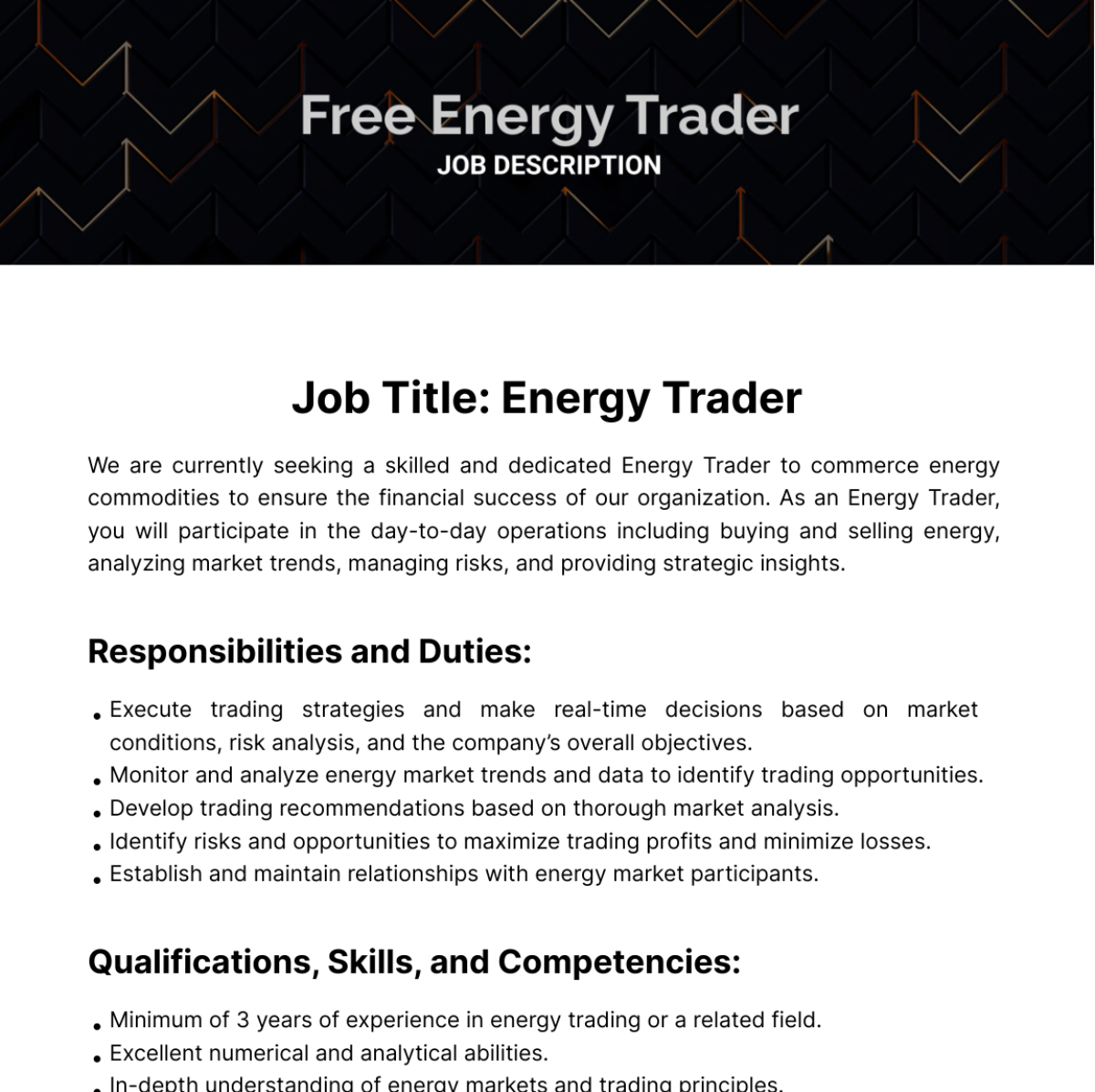 Free Energy Trader Job Description Template