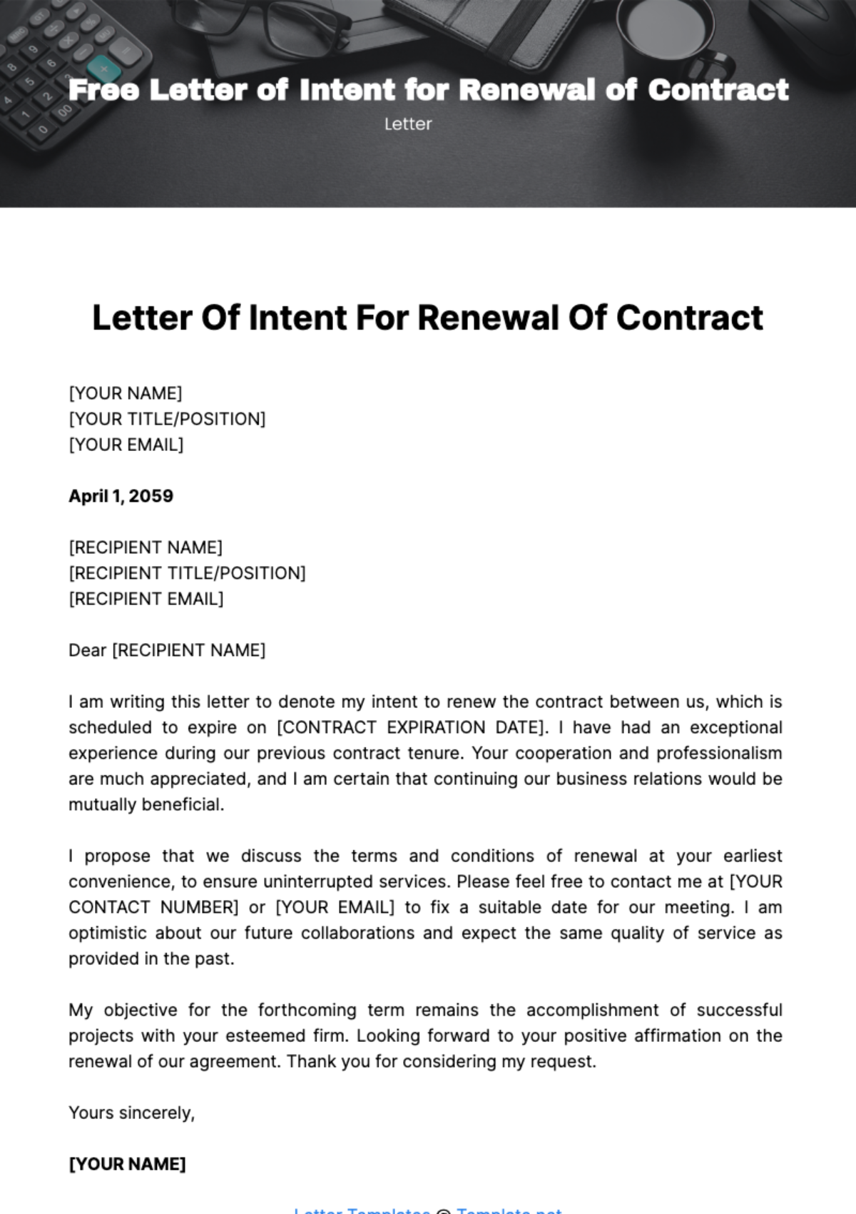Letter of Intent for Renewal of Contract Template