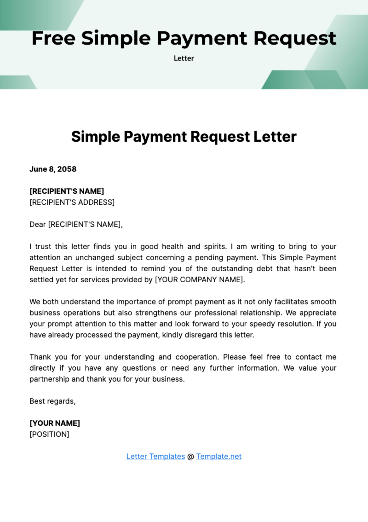 Free Simple Payment Request Letter Template