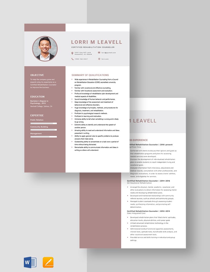Certified Rehabilitation Counselor Resume
