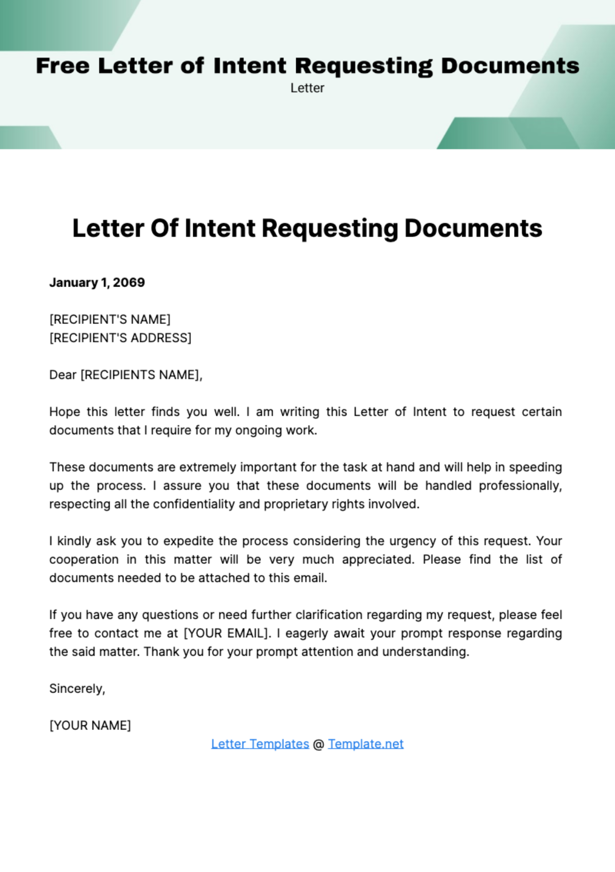 Free Letter of Intent Requesting Documents Template