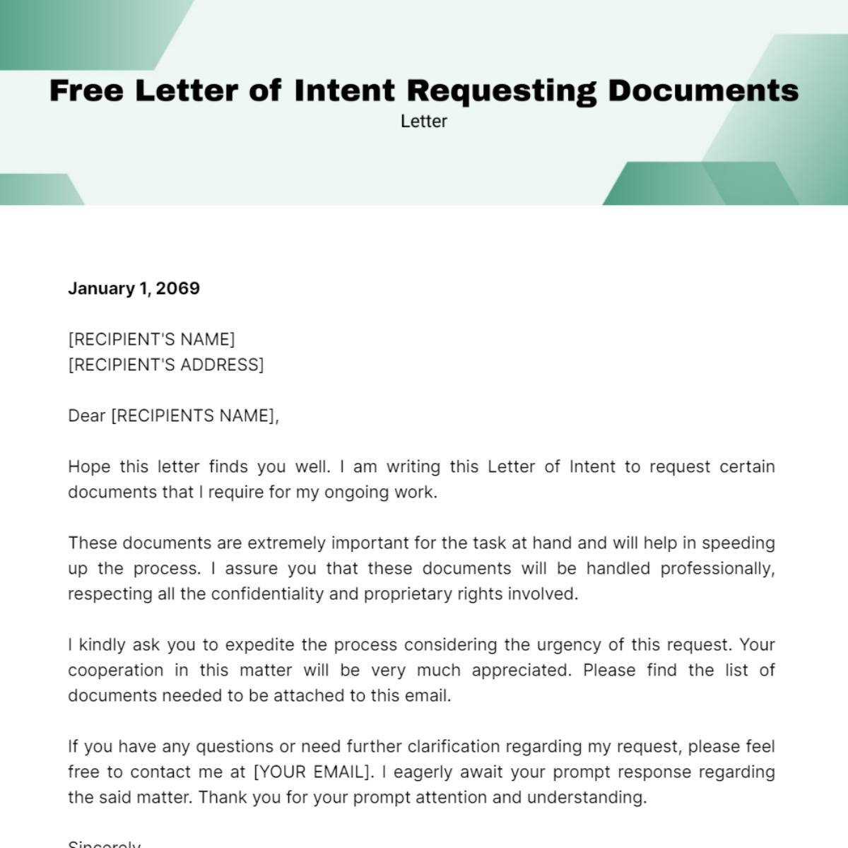 Letter of Intent Requesting Documents Template