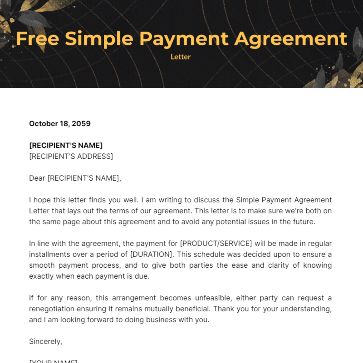 Simple Payment Agreement Letter Template