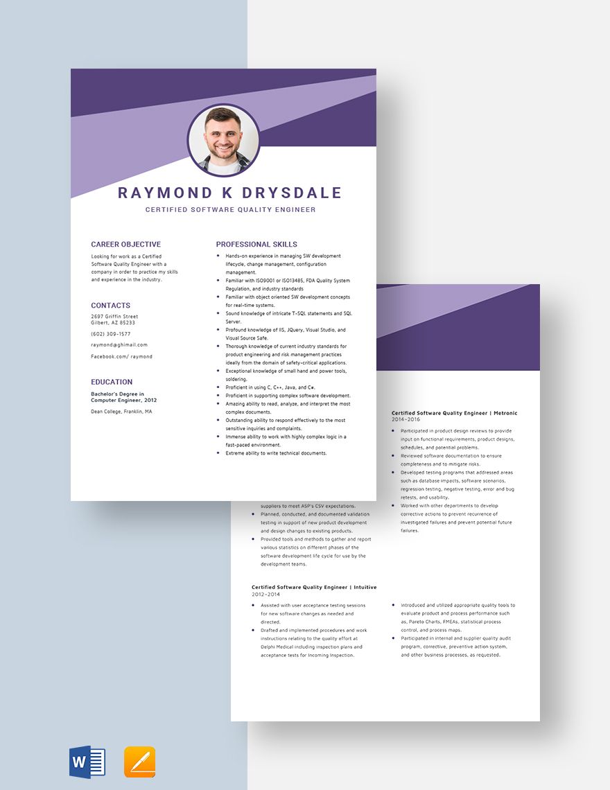 Certified Software Quality Engineer Resume