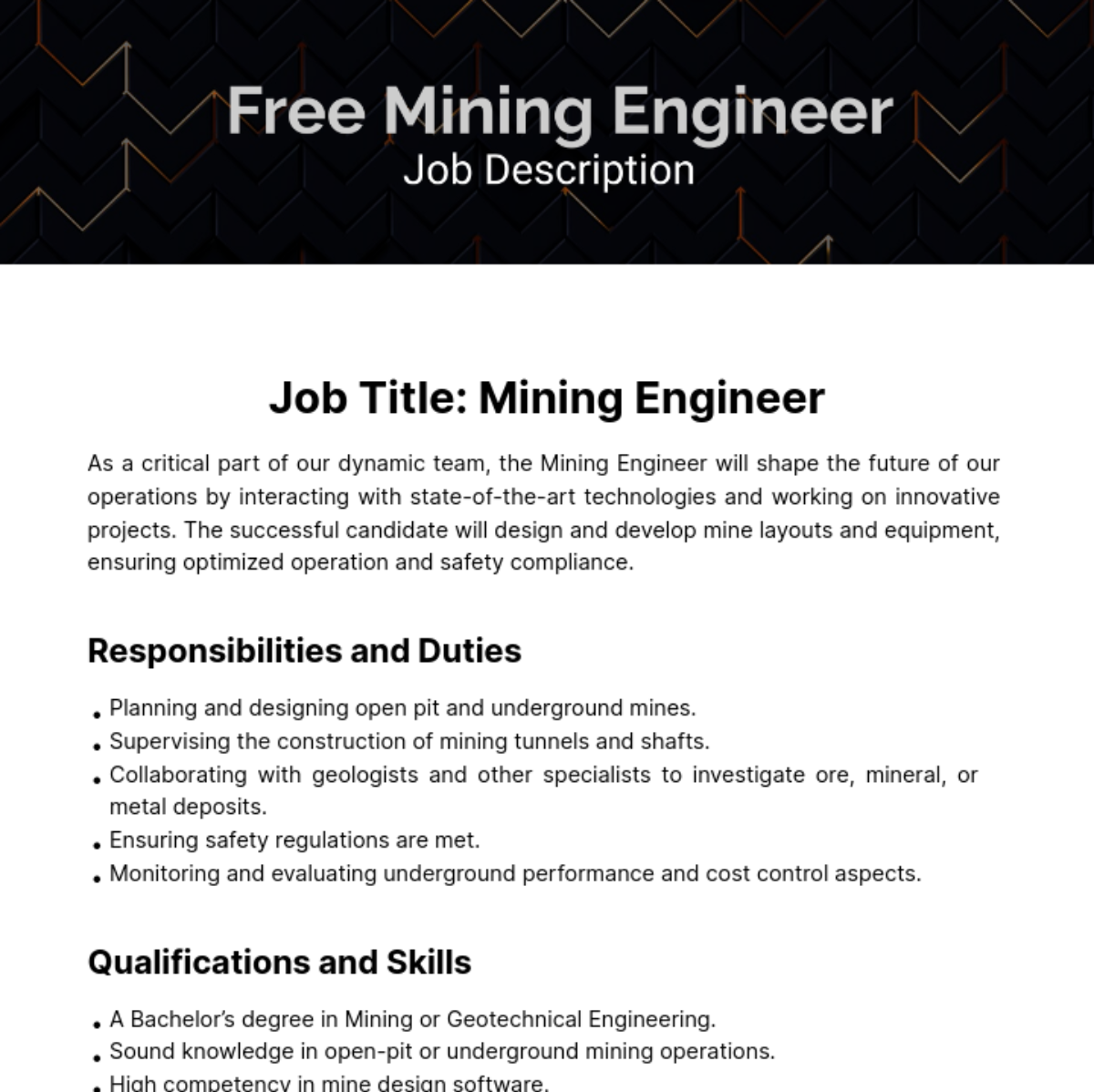 Free Mining Engineer Job Description Template