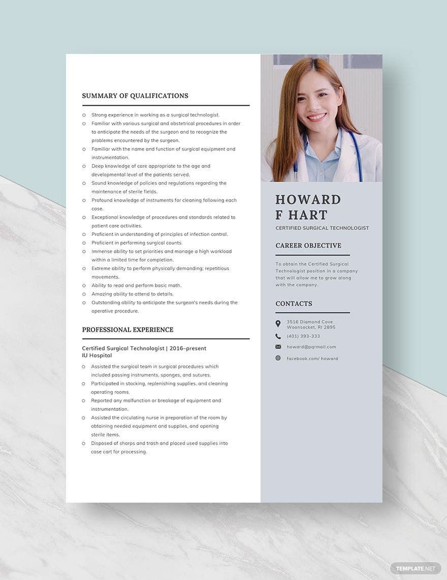 Certified Surgical Technologist Resume