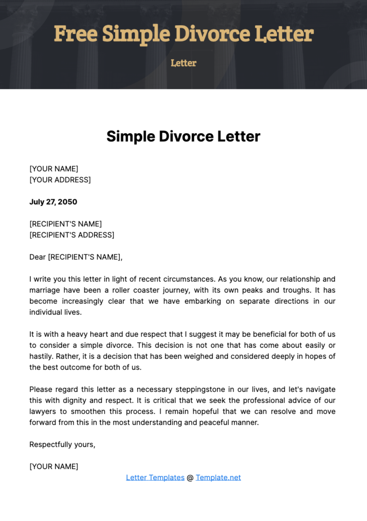 Simple Divorce Letter Template