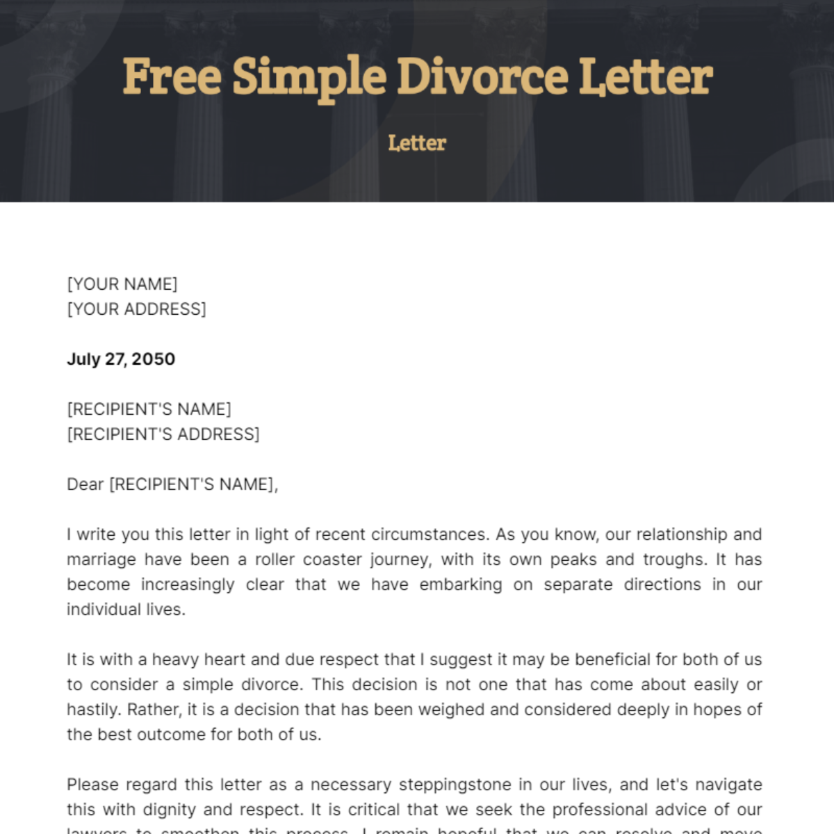 Simple Divorce Letter Template