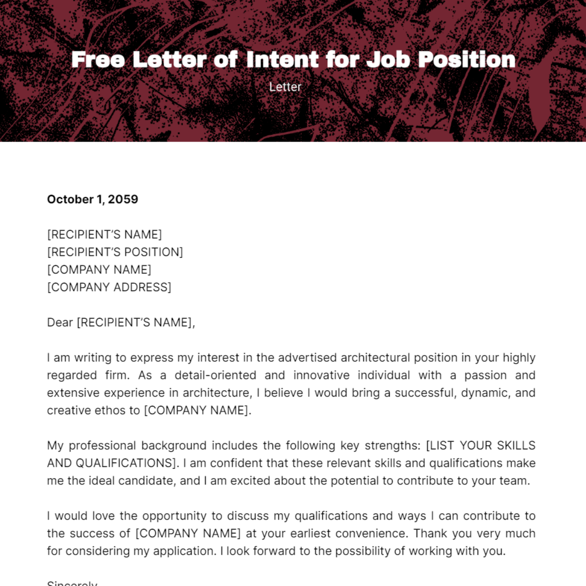 Letter of Intent for Job Position Template