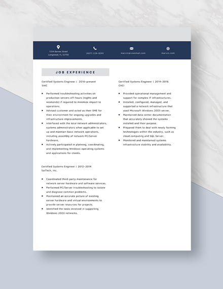 Certified Systems Engineer Resume  Template