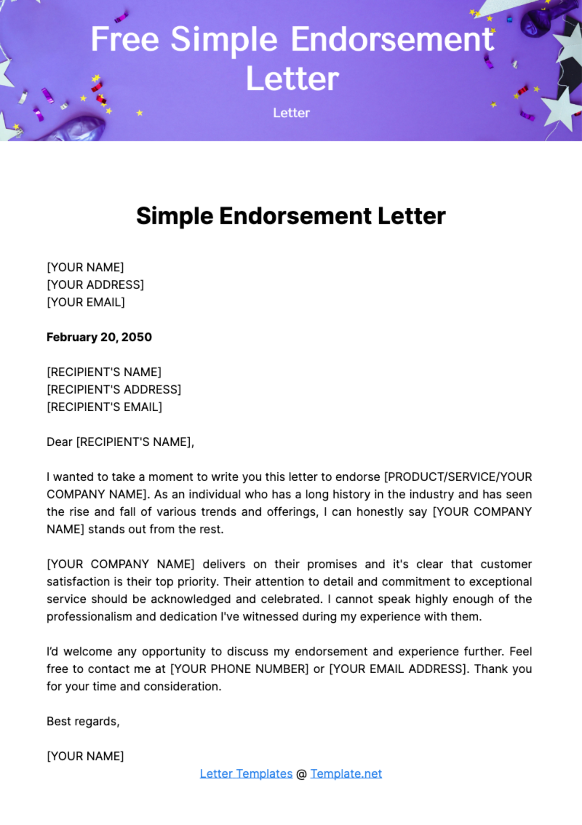 Simple Endorsement Letter Template