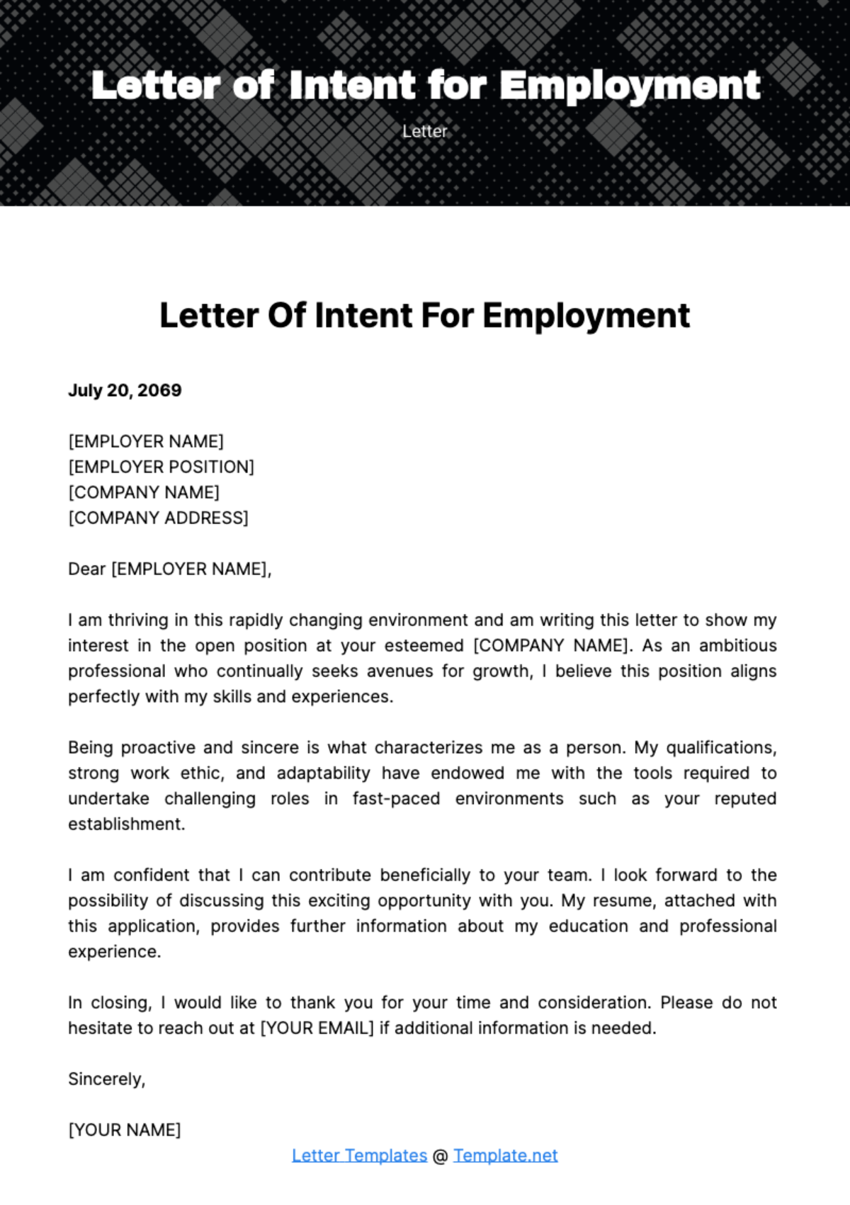 Letter of Intent for Employment Template