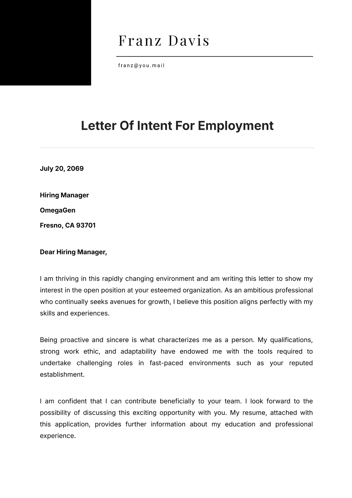 Letter of Intent for Employment Template - Edit Online & Download