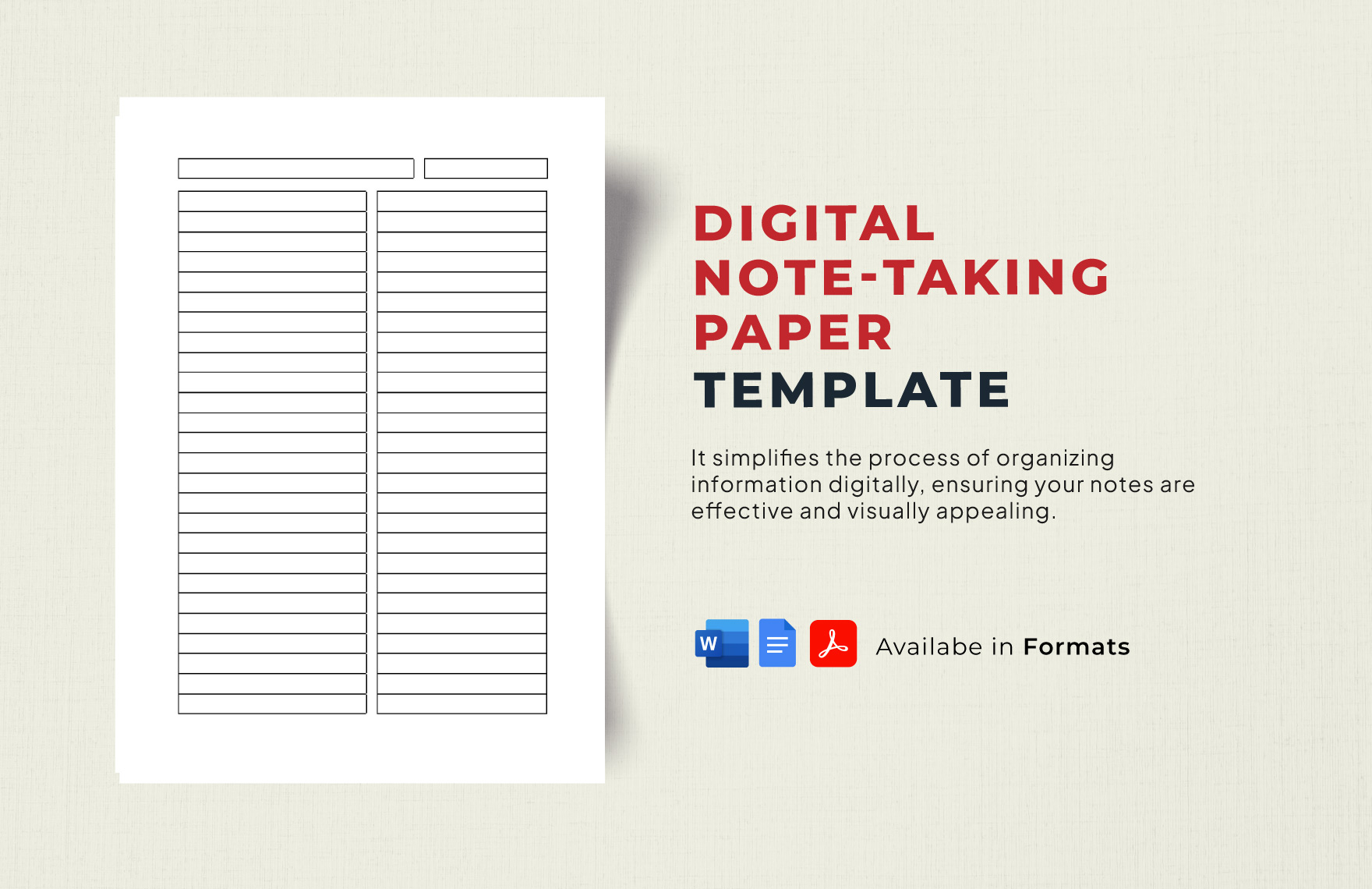 Digital Note-taking Paper Template in Word, Google Docs, PDF