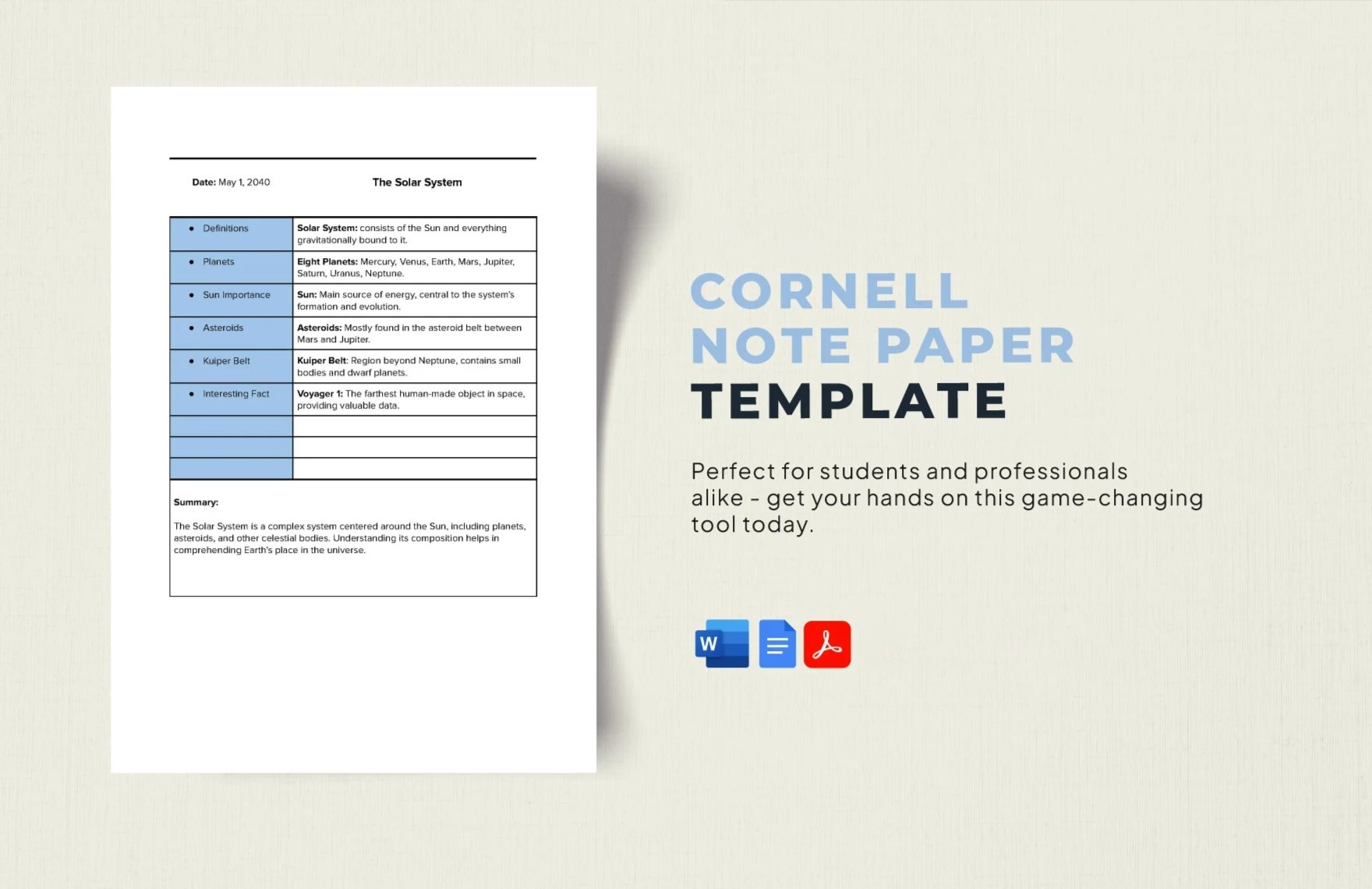 Free Cornell Note Paper Template in Word, Google Docs, PDF, Apple Pages