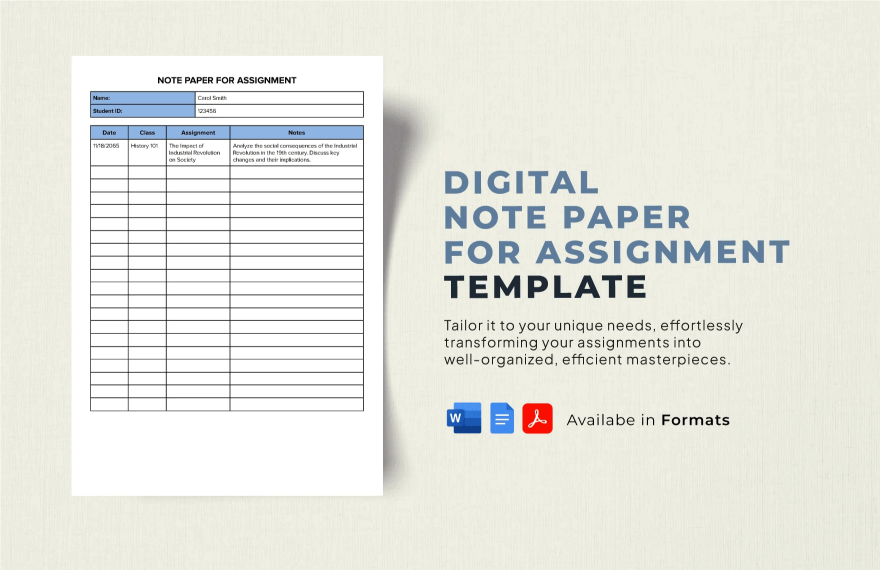 Digital Note Paper for Assignment Template in Word, Google Docs, PDF