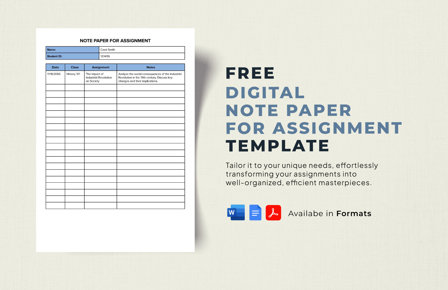 Digital Note Paper for Assignment Template