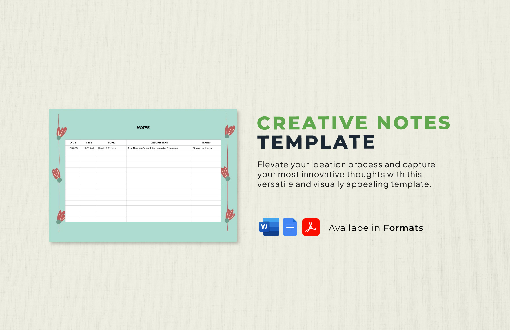 Creative Notes Template in Word, Google Docs, PDF