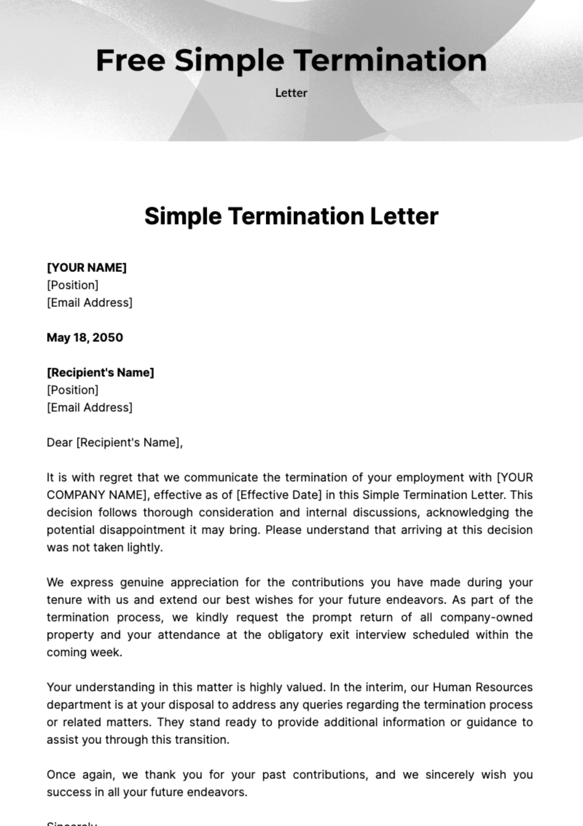 Free Simple Termination Letter Template