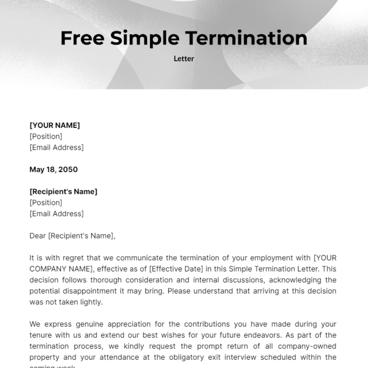 Simple Termination Letter Template