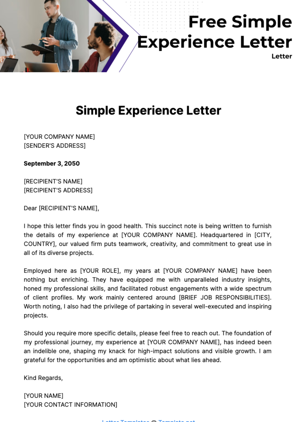 Simple Experience Letter Template