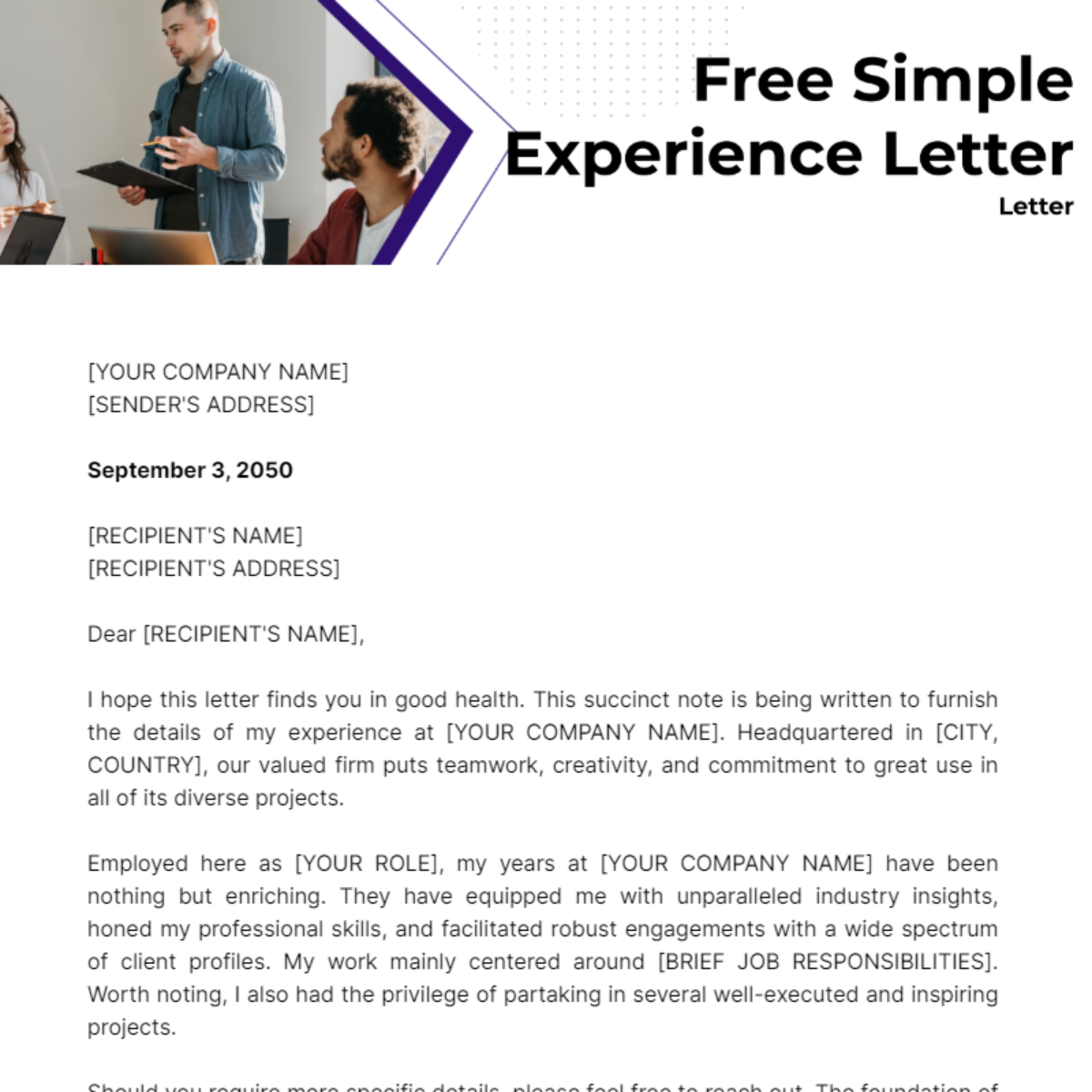 Simple Experience Letter Template
