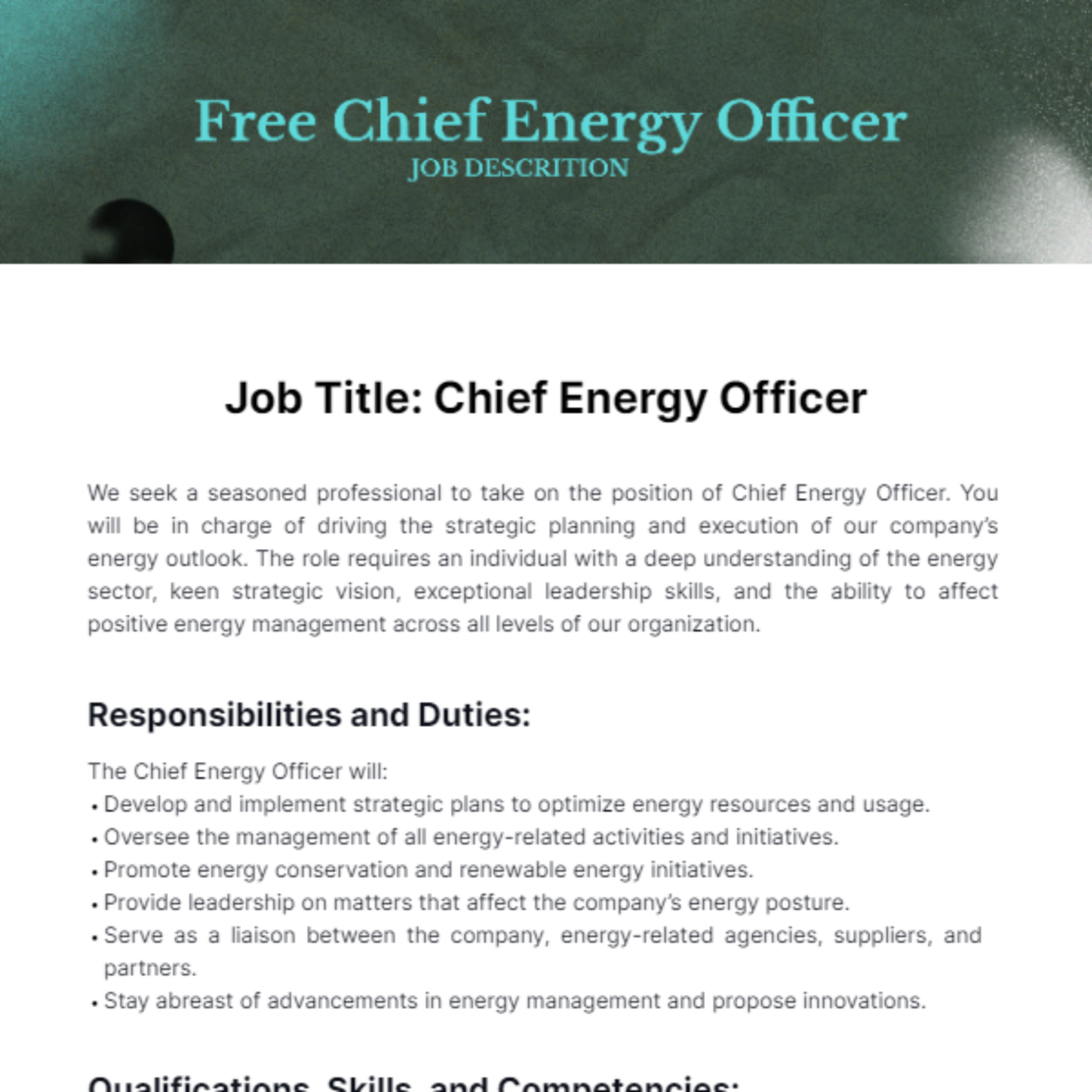 Chief Energy Officer Job Description Template