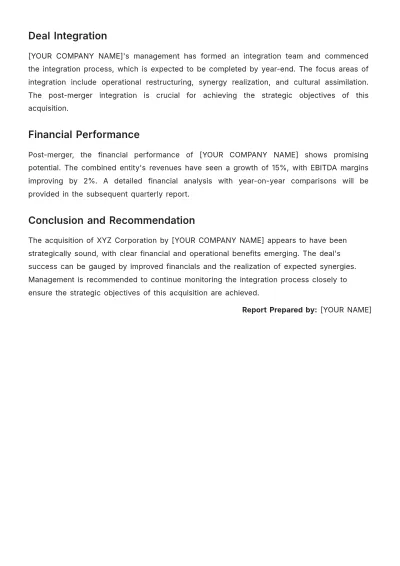 Free Finance Mergers & Acquisitions Deal Closing Report Template to Edit Online