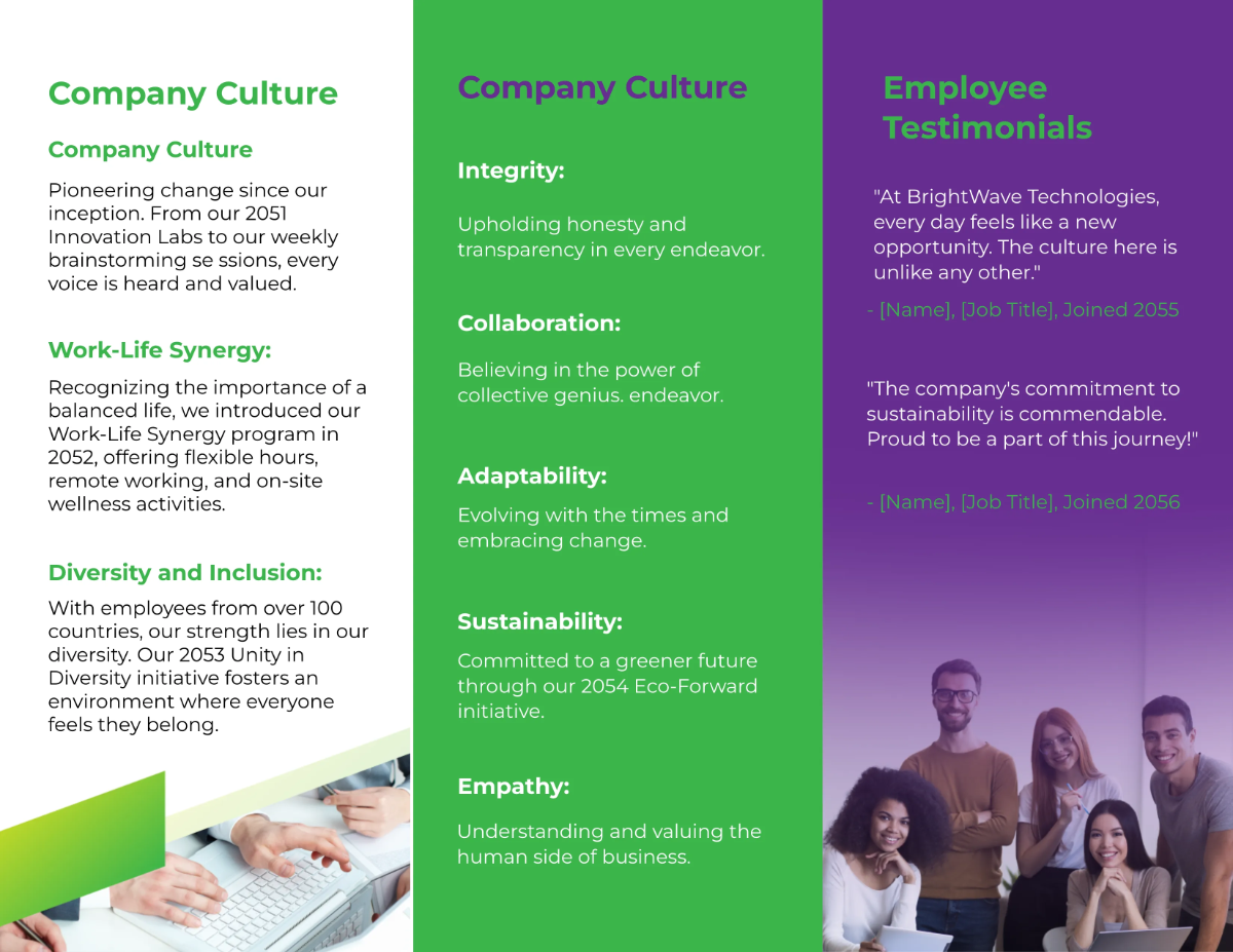 Free Company Culture and Values Brochure HR Template to Edit Online
