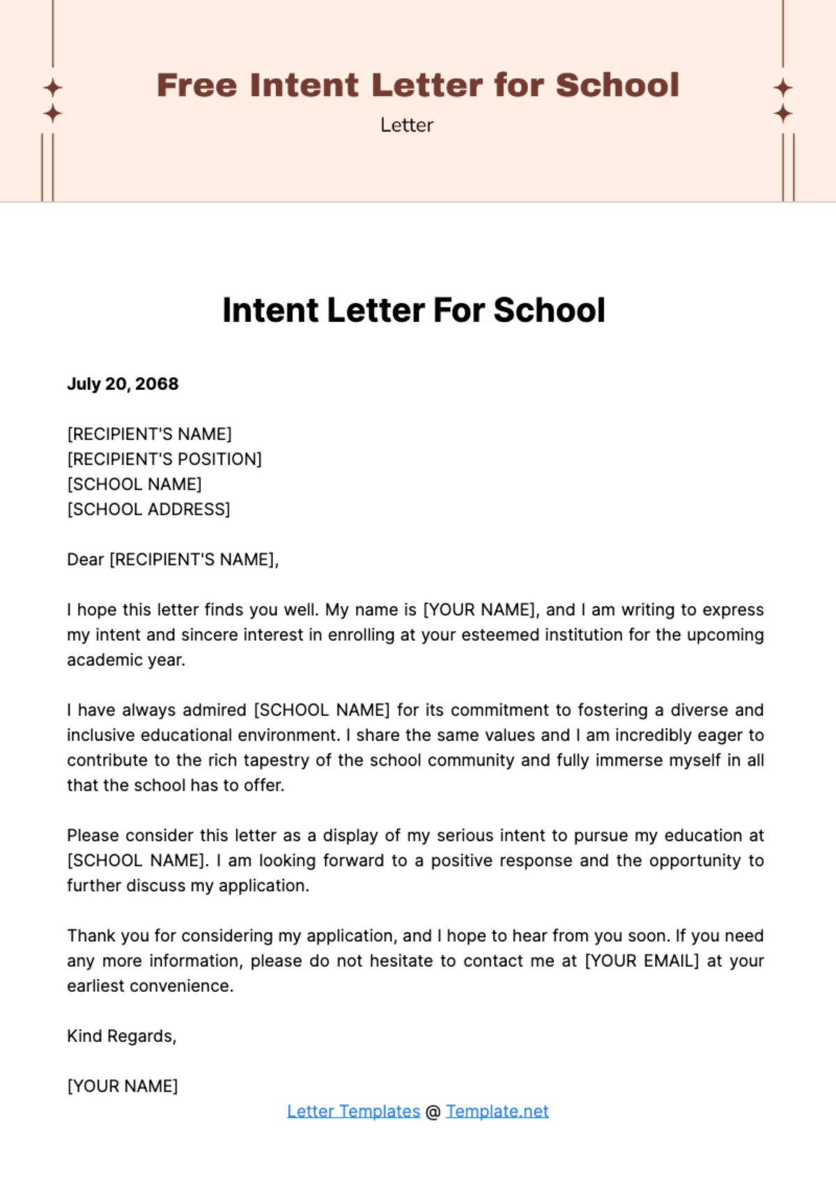 Intent Letter for School Template