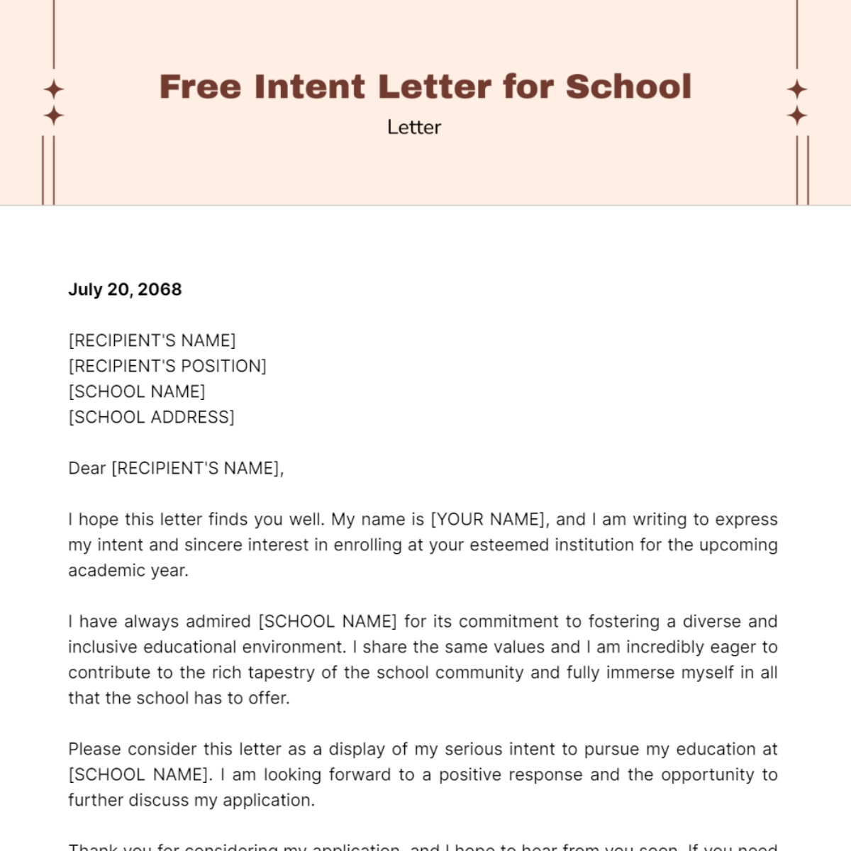 Intent Letter for School Template