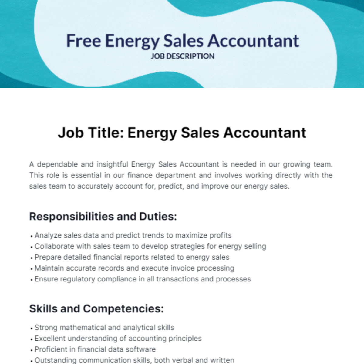 Free Energy Sales Accountant Job Description Template