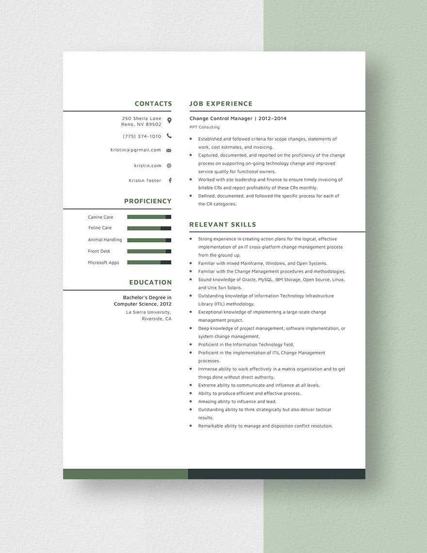 Change Control Manager Resume