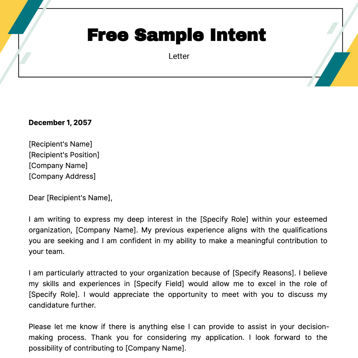Sample Intent Letter Template
