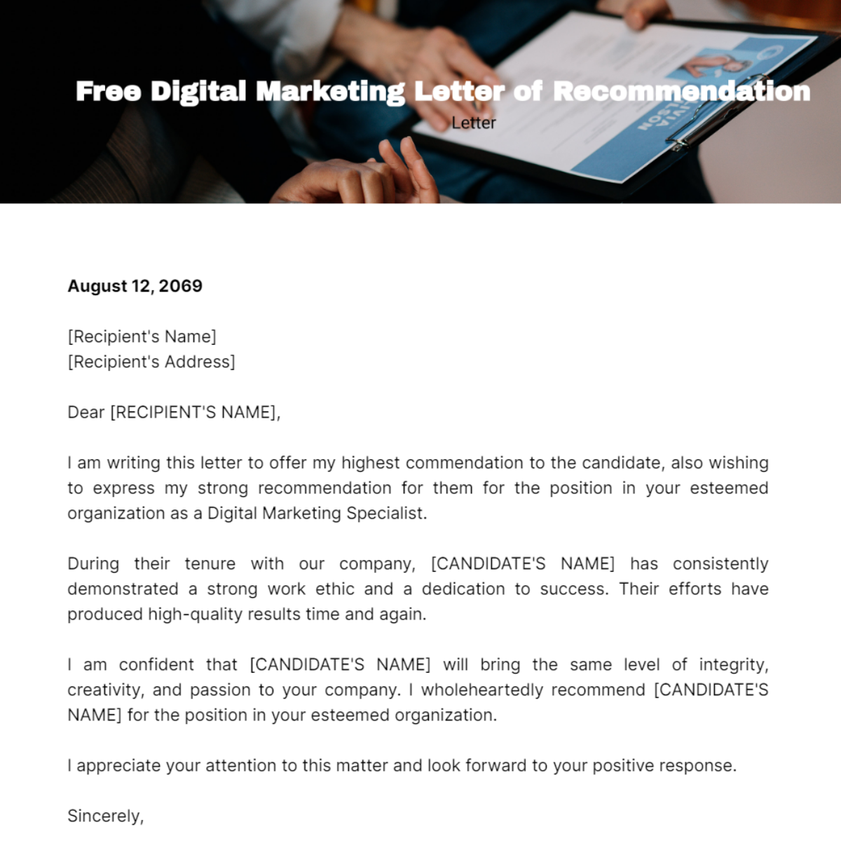 Digital Marketing Letter of Recommendation Template