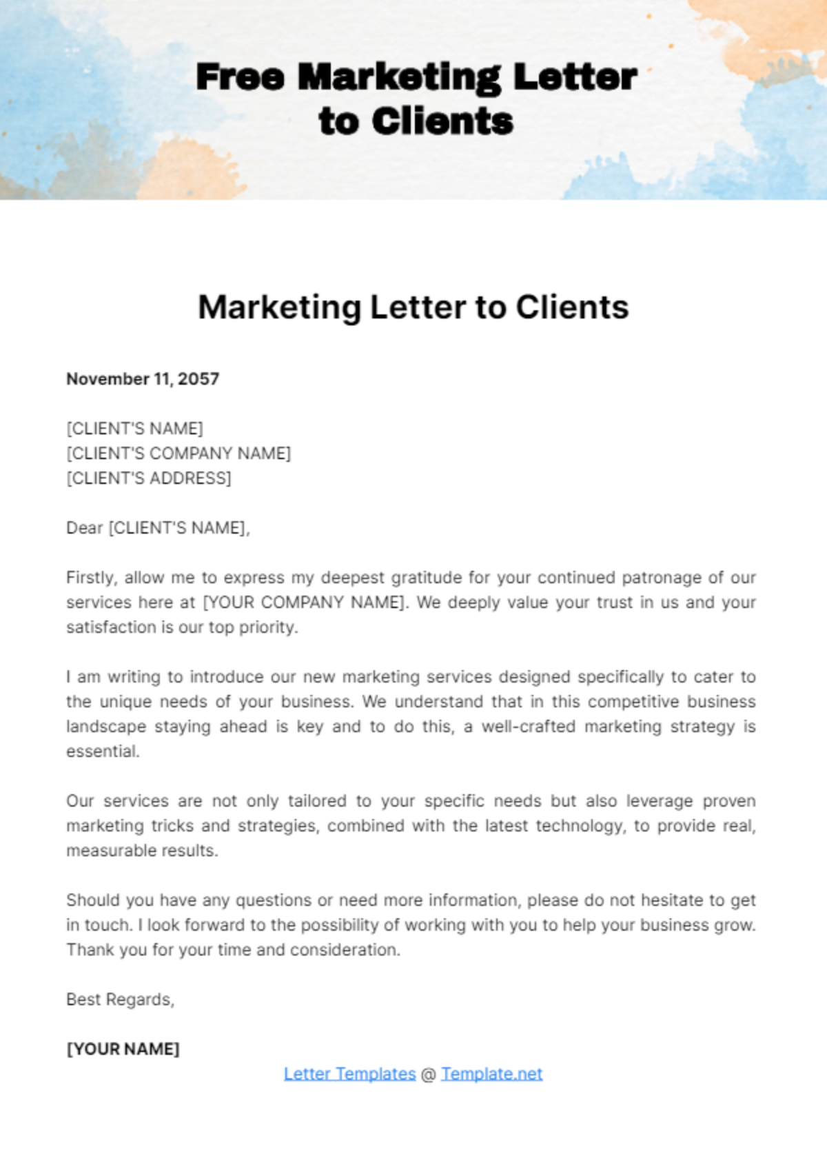 Marketing Letter to Clients Template