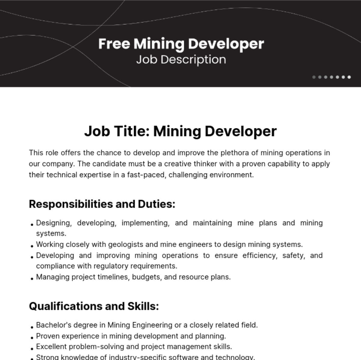 Free Mining Developer Job Description Template