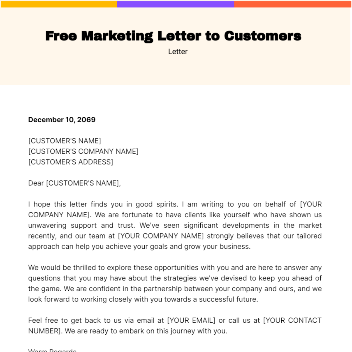 Marketing Letter to Customers Template