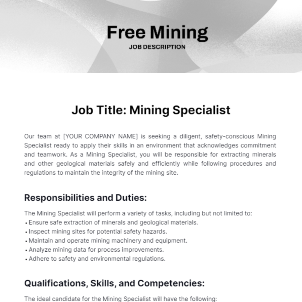 Mining Job Description Template