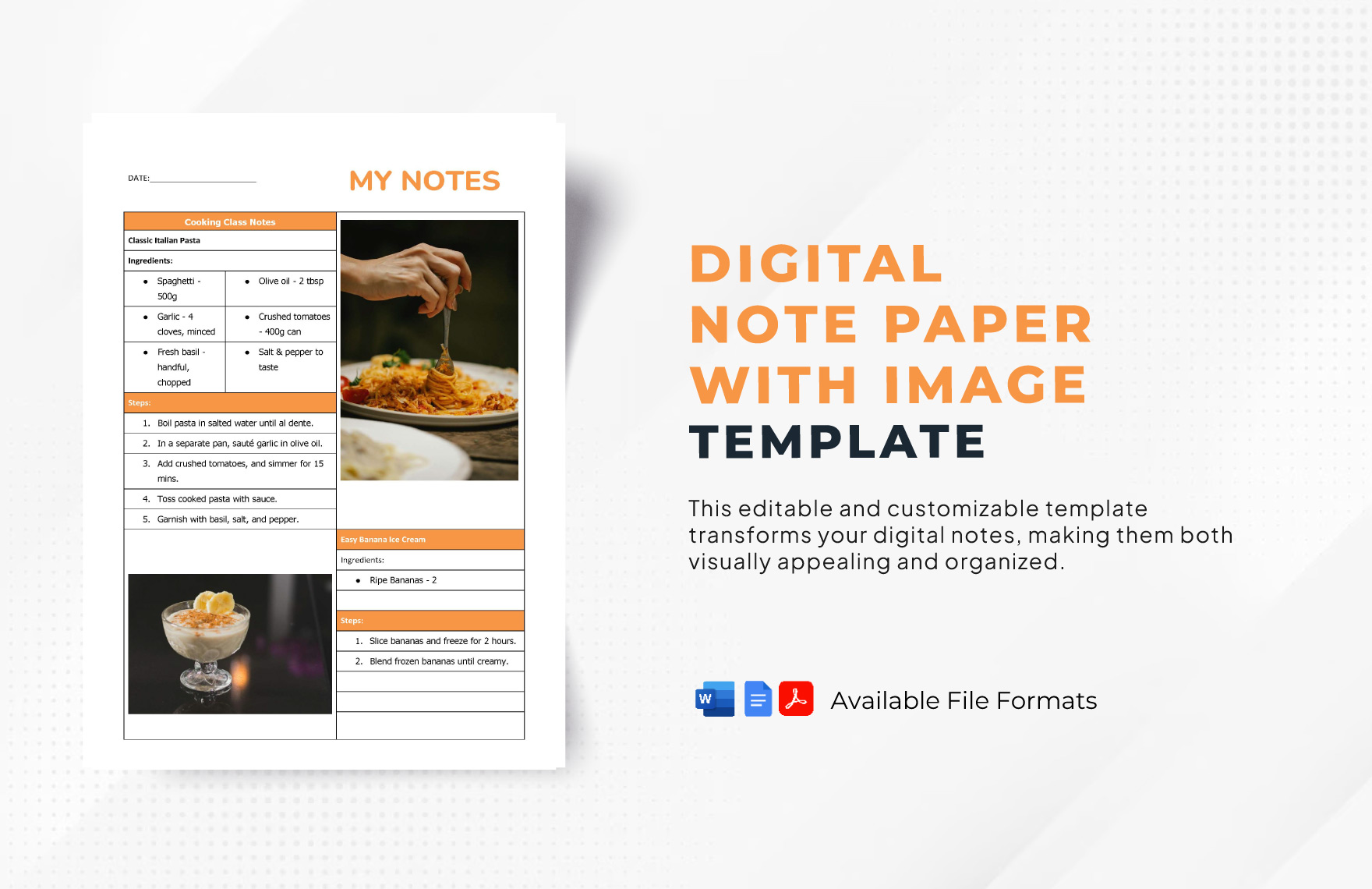 Digital Note Paper with Image Template in Word, PDF