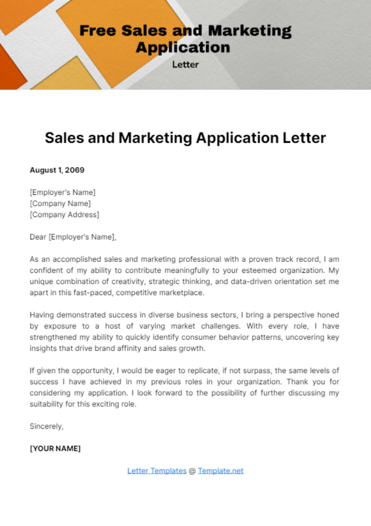 Sales and Marketing Application Letter Template