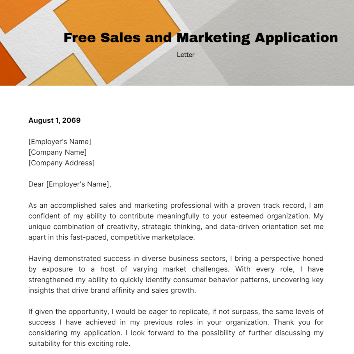 Sales and Marketing Application Letter Template