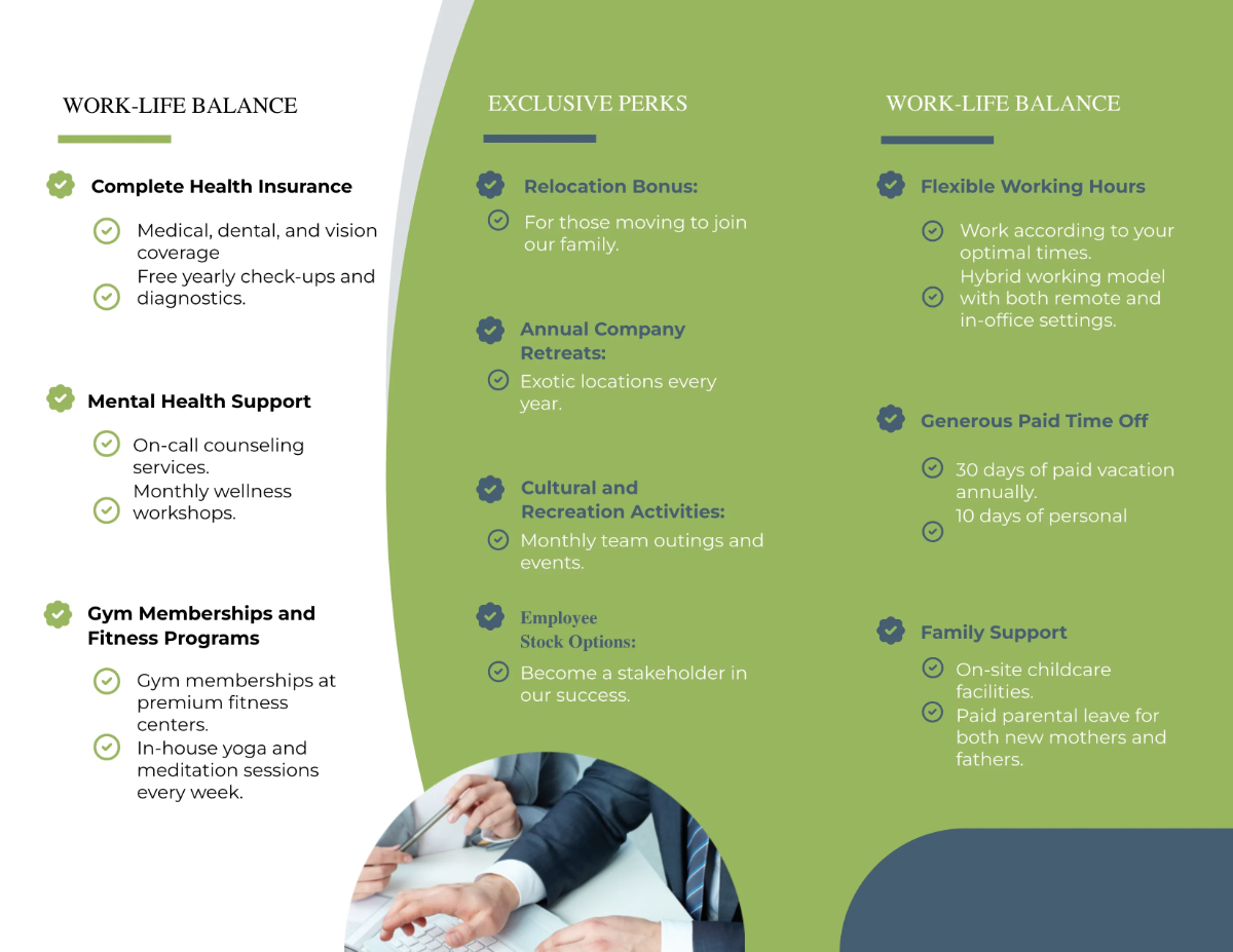 Free Employee Benefits and Perks Brochure HR Template to Edit Online