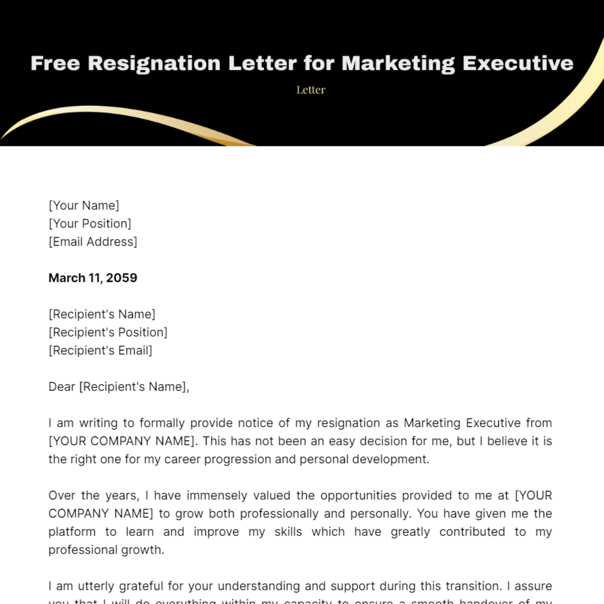 Resignation Letter for Marketing Executive Template